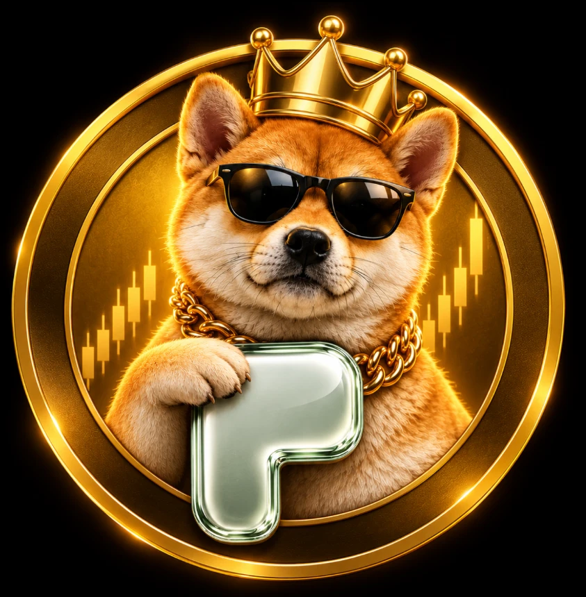 INU X PONS crowned Shiba Inu with sunglasses, a gold chain, and the P emblem